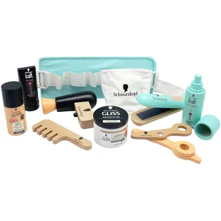 Tanner DER KLEINE Kaufmann Tanner Deco – Schwarzkopf Hairdressing Set (Frisierzubehör aus Holz, bunt, Holzminiaturen, ab 3 Jahren, Kaufladen Zubehör, Holzspielzeug) FSC0544.8