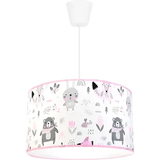 Hängelampe für Kinderzimmer - Deckenlampe - Pendelleuchte aus Metall mit Lampenschirm - Klassisch 1-Flammig 35 cm, Rosa und Grau, Daisy - Rosa, Grau