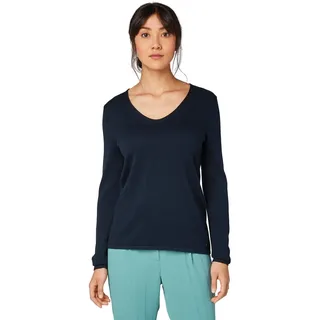 Tom Tailor Damen Basic Strickpullover mit V-Ausschnitt, 10668 - Sky Captain Blue, M