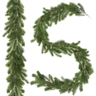 ROLLWAY 2 PCS Tannengirlande Künstlich 1.85M Weihnachtsgirlande Spritzguss | wie Echt, Tannenzweige Girlande weihnachten Outdoor Tannengrün Tannen Deko Weihnachtsdeko Girlande für Treppe, Kamin,Tisch