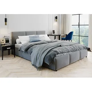 home collective Polsterbett Bett 140x200/160x200 Doppelbett Bettgestell mit Lattenrost & Stauraum (140x200 cm), hydraulischer Bettkasten, gepolstert in beige Samt mit Matratze grau
