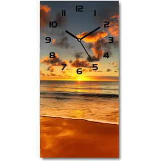 Wanduhr aus Glas – 30x60 cm - Glasbild - Glasuhr - Gehärtetes Glas -Australischer Strand - Orange