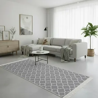 Jimri Teppich Läufer - Tepiche für Wohnzimmer, Schlafzimmer, Küche, Kinderzimmer, Badezimmer - Boho Kelim - Läufer Flur, Hellgrau-Weiß, Größe: 80x150 cm