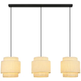 Briloner - Pendelleuchte mit Bastschirm, 3x E27 Fassung, max. 10 W, Boho, aesthetic, Hängeleuchte, Hängelampe Esstisch, Esszimmerlampe hängend, Wohnzimmerlampe, 116 x 25 x 128,5 cm (LxBxH), Natur
