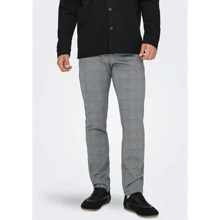 Chinos ONLY & SONS "ONSMARK SLIM CHECK PANTS 9887 NOOS", Herren, Gr. 28, Länge 32, grau (limestone), Web, Obermaterial: 64% Viskose, 31% Polyester, 5% Elasthan, kariert, schmal normal, Hosen Chinos