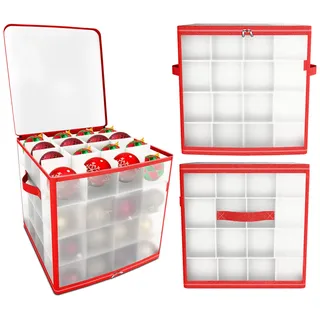 Weihnachtskugeln Aufbewahrung für 64 Christbaumkugeln – Aufbewahrungsbox für Weihnachtsbaum-Kugeln, Tannenbaumschmuck und Weihnachtsdeko – Transparente Box mit 4 Lagen
