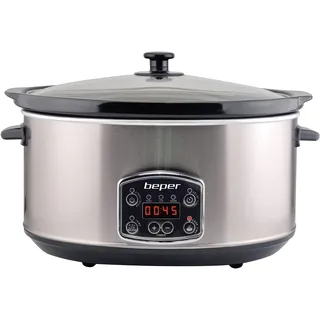 Beper BC.510 Slow Cooker, 280 W, 4,5 Liter Glaskeramik, Schwarz und Stahl, Nero E Acciaio