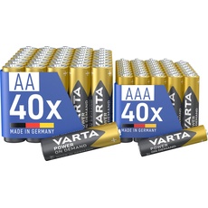 VARTA Batterien Mischpack 80 Stück, AA 40 Stück + AAA 40 Stück, Power on Demand, Alkaline, Vorratspack in umweltschonender Verpackung, leistungsstark, Made in Germany [Exklusiv bei Amazon]