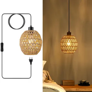 WILON Hängelampe mit Stecker, Rattan Hängeleuchte, Esstischlampe Hängend