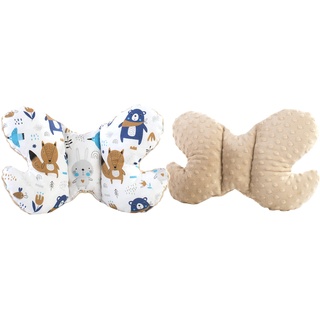 Medi Partners KOPFKISSEN Kinder Nacken Nackenstütze 100% Baumwolle/Minky Baby Nackenhörnchen für Auto Kinderwagen autofahrt Reisen Schlaf Hals Kissen Schlummerrolle (Boho Animals mit beige Minky)