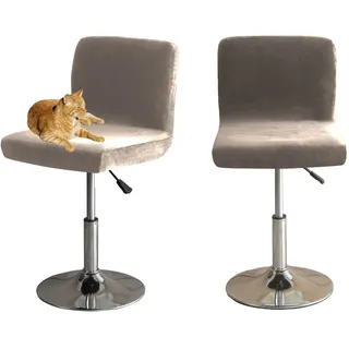 HOMECOVER Barhocker Bezüge Mit Rückenlehne, Stretch Samt Stoff Barhocker Stuhlbezüge Abnehmbar Niedriger Rücken Schwenkbare Stuhlbezug-Taupe-2er Set