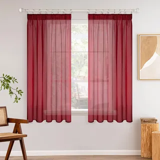 MIULEE Gardinen Vorhänge mit Kräuselband 2er Set Gardine Vorhang Gardinen Wohnzimmer aus Sheer Voile Curtains Transparent Schlafzimmer Rot 140 x 145 cm