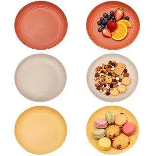 FENGQQKJ 6 Stück Plastic Plates Reusable, 22,5 cm Kunststoffteller, Camping Teller, Plastikteller Bunt Leicht Unzerbrechlich, für Party, Camping, Frühstück, Pizza, Mikrowellen und Spülmaschinenfest