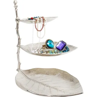 Kare Design Etragere Leaf, Silber, Schmuckablage mit 3 Etagen, Aluminium, Blattoptik, Schmuckaufbewahrung für Halsketten, Armbänder, Ringe, 46x32x45 cm (H/B/T)