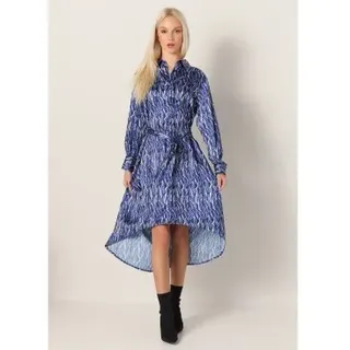 Victorio & Lucchino, V&L für Damen. 3619757 Midikleid aus Satin mit blauem abstraktem Tierprint (M), Lässig, Polyester, Langarm