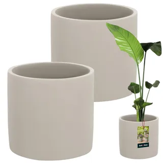 KOTARBAU® Blumentopf Keramik ⌀ 23 cm, Betonoptik, 22 cm hoch, 2er Set | Übertöpfe für Zimmerpflanzen, Blumentopf rund, Orchideentopf, Pflanzkübel handgefertigt, unglasierte Keramik, Matt, Grau