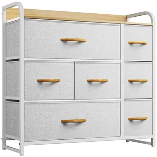 YITAHOME Kommode mit Schubladen, Schrank mit 7 Schubladen aus Stoff, Aufbewahrungskommode Industrial Stil für Schlafzimmer, Wohnzimmer, Kinderzimmer, Flur, Aufbewahrungsschrank (Hellgrau)