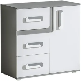 Furniture24 Kommode Apetito AP8 Schrank 1 Türiger mit 3 Schubladen Grau/Weiß Jugendzimmer