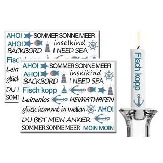 Kerzentattoo kerzen tattoofolie für bis zu 140 Kerzen Kerzentattoo-Folie verschiedene Motive Wasserschiebefolie |dekorieren Sprüche Glückslicht Lieblingsmens Wunschlicht Kerzenfolie(MEER)
