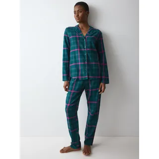 Schlafanzug TRIUMPH "Boyfriend PW 01 X Checks", Damen, Gr. 44, grün (grün, schwarz combination), Flanell, Obermaterial: 100% Baumwolle, lang, tiefer V-Ausschnitt, Homewear-Sets Schlafanzug, bequem und stilvoll
