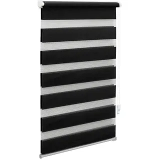 OBdeco Doppelrollo Duo Rollo Klemmfix ohne Bohren B75cm x H130cm(Stoffbreite 71 cm) Schwarz für Fenster lichtdurchlässig und verdunkelnd