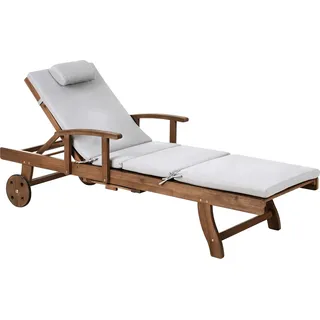 BELIANI Gartenliege Dunkelbraun u. Hellgrau Akazienholz Verstellbar Rollbar Sonnenliege mit Tisch und Auflage Terrasse Garten Balkon Modernes Design - Braun, Grau