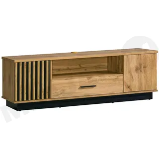 MIRJAN24 TV-Lowboard Piater 07, Stilvoll TV-Schrank, Industrial TV-Tisch, Loft Kollektion (Farbe: Wotan Eiche / Schwarz) - Beige, Schwarz