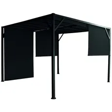 VERDELOOK Pavillon Würfel aus lackiertem Metall mit Seitenvorhängen, 3 x 4 cm, Höhe 2,10 m, Schwarze Bespannung und Gestell aus schwarz lackiertem Metall