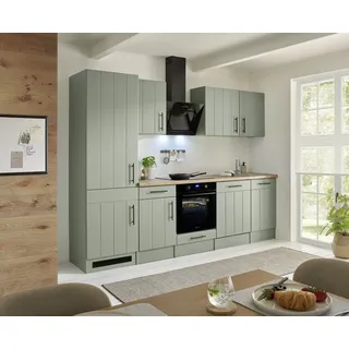 Küche Küchenzeile Landhaus Grün Anton 280 cm Induktion Kühlschrank groß Respekta