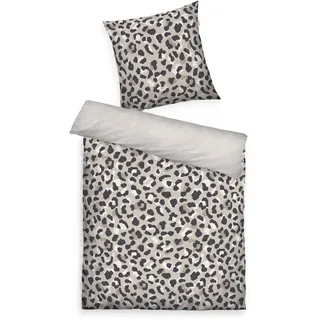 Herding Tom Tailor Renforcé-Bettwäsche Leo, Wendemotiv, 80x80 cm + 135x200 cm, mit Reißverschluss, 100% Baumwolle, Beige (Anthracite & Sunny Sand)