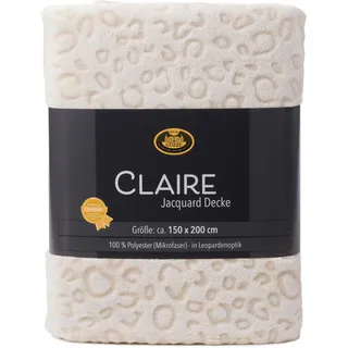 Gözze - Jacquard Decke Claire, Wohndecke in eleganter Leopardenoptik, Kuscheldecke mit Hoch-Tief-Design, 150 x 200 cm - Creme