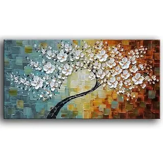 Fokenzary Handgemaltes Leinwandbild, abstrakte moderne Blumen, dicker 3D-Effekt, Messer, gerahmt, fertig zum Aufhängen, 50,8 x 101,6 cm