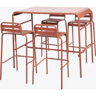 sweeek - Outdoor-Bartisch + 4 Barhocker mit Lehne aus Stahl - Terrakotta - Orange
