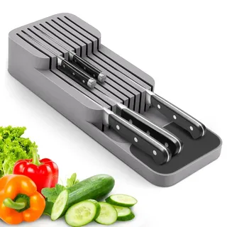 Messerblock für Schublade, 2-stufig, für 9 Messer, Grau