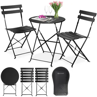 KESSER® Bistroset 3-teilig Bistrotisch mit 2 klappbaren Stühle Set Balkonset Balkonmöbel Klapp-Möbel Gartenset Sitzgarnitur Gartengarnitur Gartenmöbel Sitzgruppe Metall Bistro Gartentisch inkl. Abdeckung - Schwarz