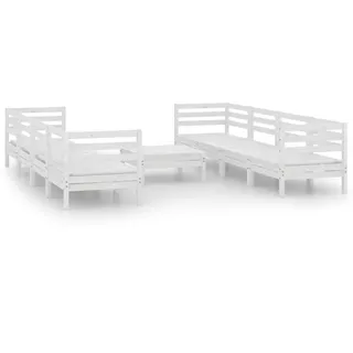 vidaXL 9-tlg. Garten-Lounge-Set Weiß Massivholz Kiefer - Weiß