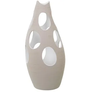 Alexandra House Living Ecru Vase, Keramik, gestreift, Kreise, 20 x 20 x 50 cm