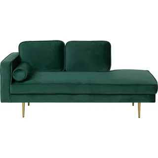 BELIANI Chaiselongue Linksseitig Smaragdgrün Samt mit Goldenen Metallbeinen Lehne Kissen Nackenrolle Modern Récamiere Liegesofa für Wohnzimmer - Grün, Gold