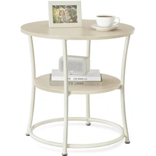 VASAGLE Beistelltisch rund, 2-stufiger Couchtisch, Stahlrahmen | Konsolentisch, für kleine Räume, Wohnzimmer, Schlafzimmer, naturbeige-cremeweiß, BAMPU Kollektion LET056N01