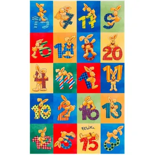 Kinderteppich , Blau, Gelb, Grün, Rot, Hellgrün , Textil , Hase , rechteckig , 100x160 cm , Oeko-Tex® Standard 100 , für Fußbodenheizung geeignet, rutschfest , Teppiche und Böden, Teppiche, Kinderteppiche