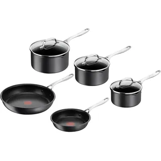 Tefal Jamie Oliver by Tefal Cook's Direct Kochgeschirr-Set, 5-tlg., Pfannenset induktionsgeeignet und backofenfest, langlebige Antihaftbeschichtung, harteloxiertes Material, Thermo-Signal, Schwarz, E017S555