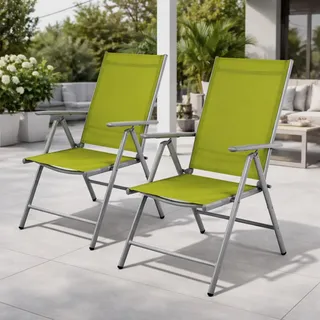 2 Stück Garten Klappstuhl Aluminium - Textilen Silbergrau/Lime - Grün
