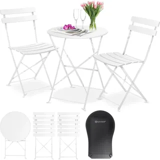 Kesser KESSER® Bistroset 3-teilig Bistrotisch mit 2 klappbaren Stühle Set Balkonset Balkonmöbel Klapp-Möbel Gartenset Sitzgarnitur Gartengarnitur Gartenmöbel Sitzgruppe Metall Bistro Gartentisch inkl. Abdeckung