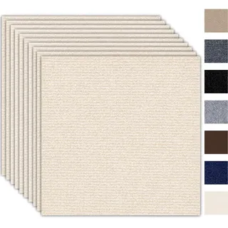 Selbstklebende Teppichfliesen 50x50cm Selbstliegend - 10 Stück Set - 2.5m2 - Teppichboden, Teppich Fliesen mit Rückendeckung, Strapazierfähiger Teppich Bodenbelag für Wohnung, Büro, Gewerbe, Beige