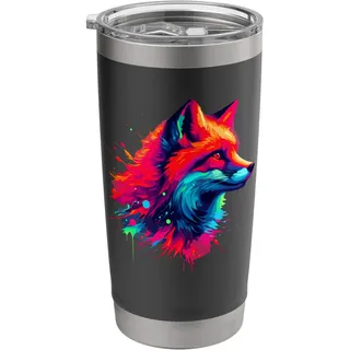 Farbenfrohe Splash Art Rotfuchs Füchse Doppelwandiger Edelstahl-Thermobecher