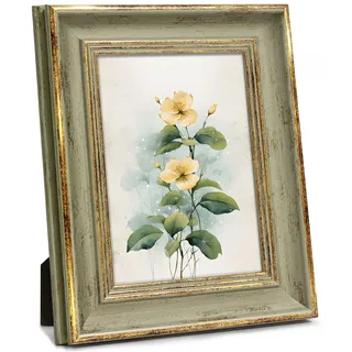Afuly 10x15 Bilderrahmen Vintage Grün in Gold Retro Antike Shabby Fotorahmen Tabelle Oder Wand Wohndeko Freund Family Eltern Frauen Oma Mama Weihnachten Geburtstag Geschenk