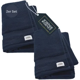 SCHÖNER WOHNEN 2er Set Premium Handtuch 50x100 cm - saugstark - Luxus Handtücher Blau 2teilig - 100% Baumwolle - flauschig weich - als Handtuch-Set kombinierbar - Frottiertücher - Öko-Tex