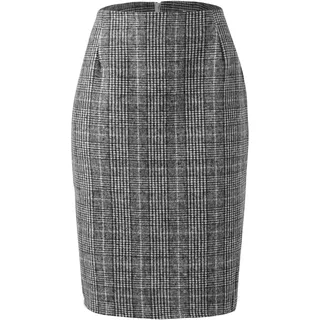 Rock Damen Winter Kariert Elegant - Rock Mit Plaid a Linie Hohe Taille Winterrock Midirock Büro Rock Figurbetont Knielang Arbeitsrock Winter Vintage Retro Bodycon Rock Kariert Röcke Knielang Wollrock