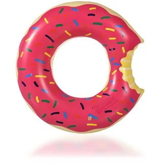Doughnut Schwimmring für Erwachsene,120cm Groß Rose Aufblasbar Sprinkle Donut Schwimmreifen Ring,Dicke PVC Pool Aufblasbar Schwimmen Ring für Frauen Männer Schwimmbad Wasser Outdoor Spielzeug Party