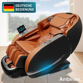 AMBINESS Massagesessel Relaxsessel YUNA | 60 Massageprogramme | deutsche Bediensprache | Zero Gravity-Funktion | 3D-Massagetechnologie Ganzkörpermassage + Wärmefunktion | Vitalwertmessung | Cognac